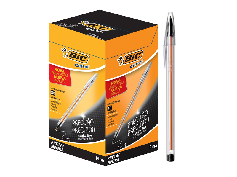 CANETA BIC ESCRITA FINA PRETA C/50