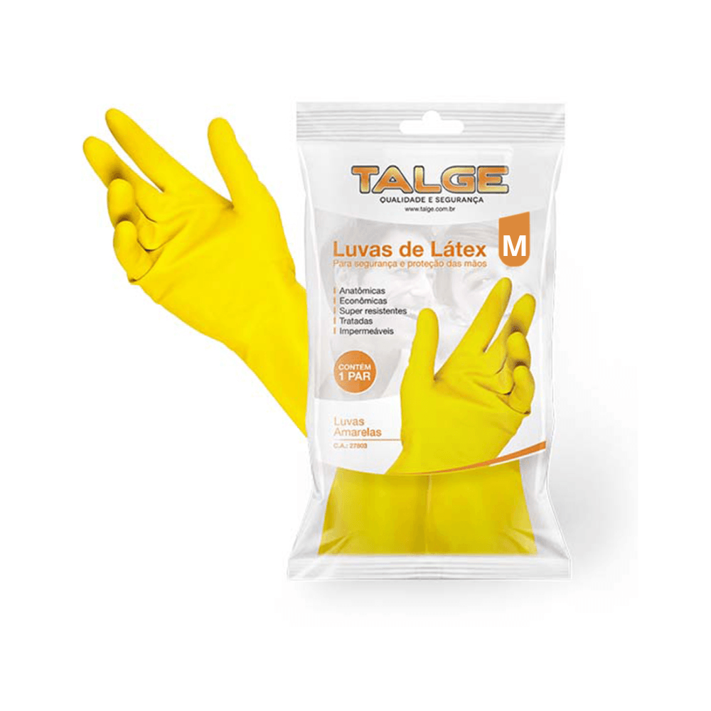 LUVA LATEX TALGE P/LIMPEZA AMARELA TAM/M