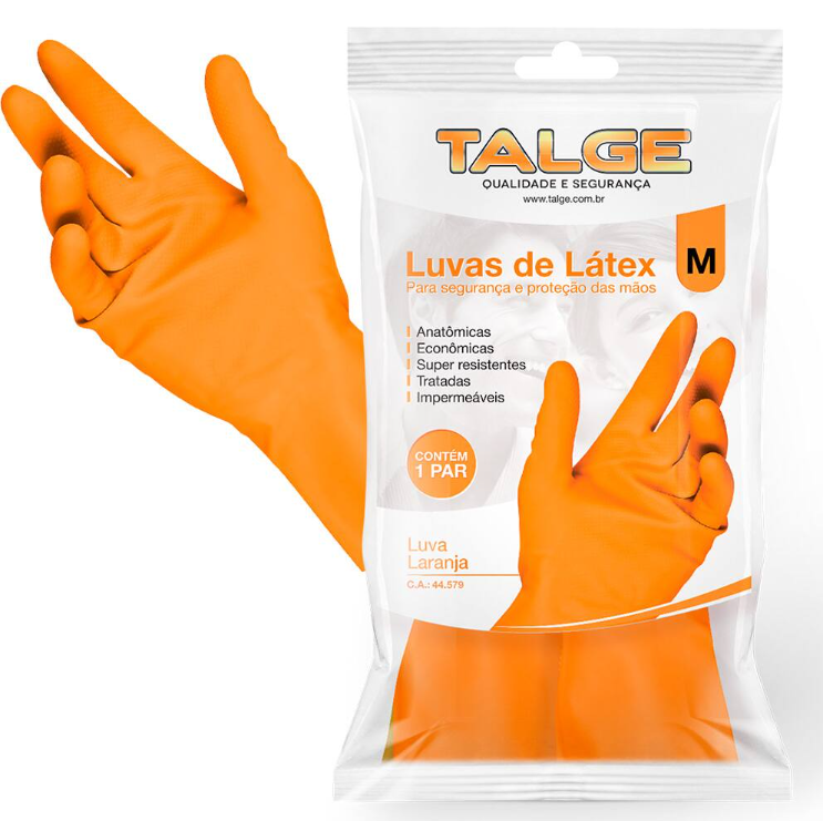 LUVA LATEX TALGE P/LIMPEZA LARANJA TAM/M