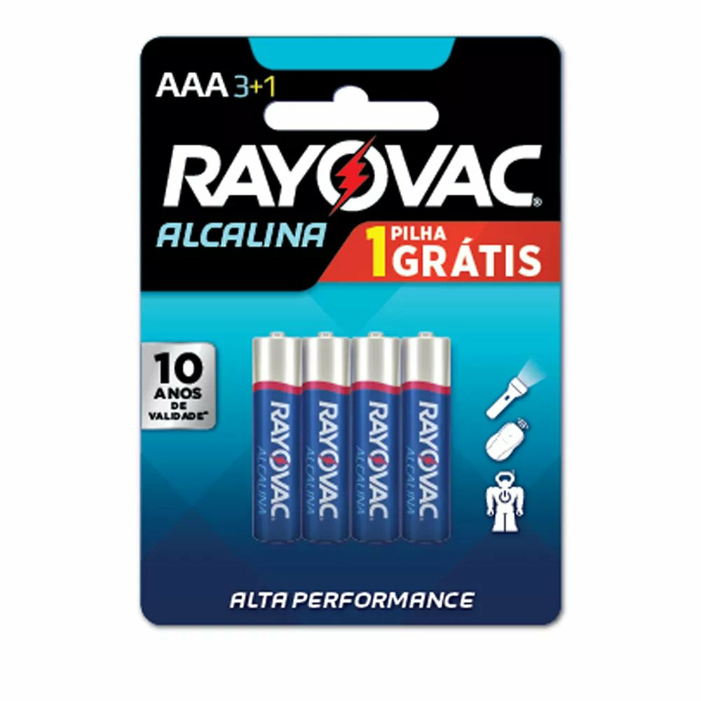 PILHA RAYOVAC ALCALINA PALITO AAA C/4